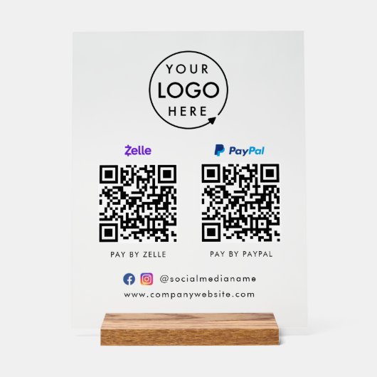 QR-code Betaling | Zelle Paypal Scan to Pay Logo Acryl Bord (Voorkant)