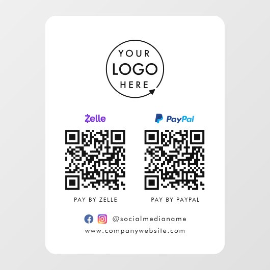 QR-code Betaling | Zelle Paypal Scan to Pay Logo Raamsticker (Vel)