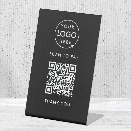 QR-code Betaling | Zwarte Logo contactloos Reclamebord Met Voetstuk