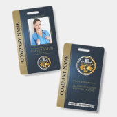 QR-code beveiligings-ID Blauw & Goud Personeelsfot Badge (Voor- en achterkant)