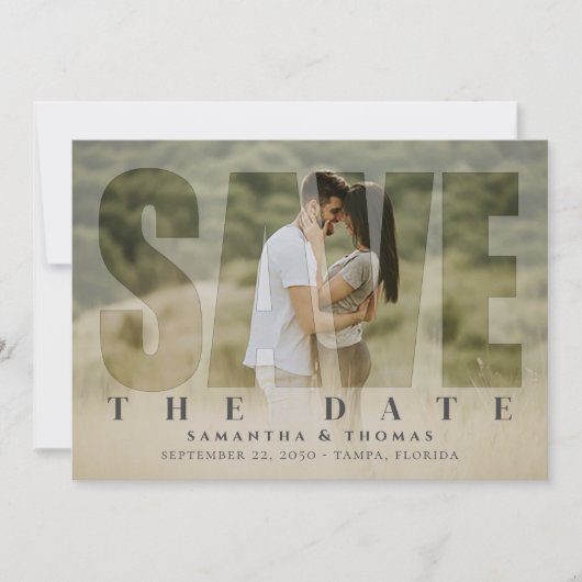 QR Code Bewaar de datum Fototypografie Elegant Save The Date (Voorkant)