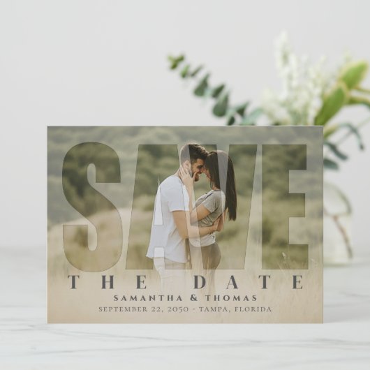 QR Code Bewaar de datum Fototypografie Elegant Save The Date (Staand voorkant)