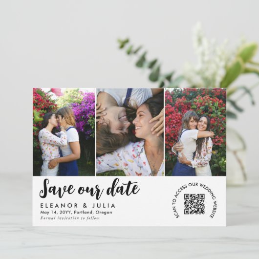 QR Code Bigouwebinden met foto's opslaan Datum Save The Date (Staand voorkant)