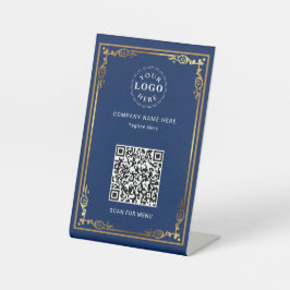 QR-code bijgevoegd Gepersonaliseerde Navy Blue Reclamebord Met Voetstuk
