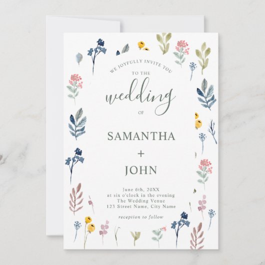 QR-code bijtende wilde bloem bij moderne bruiloft Kaart (Voorkant)