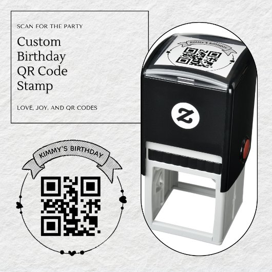 QR Code Birthday Info Self-Inking Rubber Stamp Zelfinktende Stempel