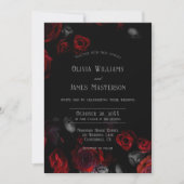 QR Code Black and Red Floral All in One Wedding Kaart (Voorkant)