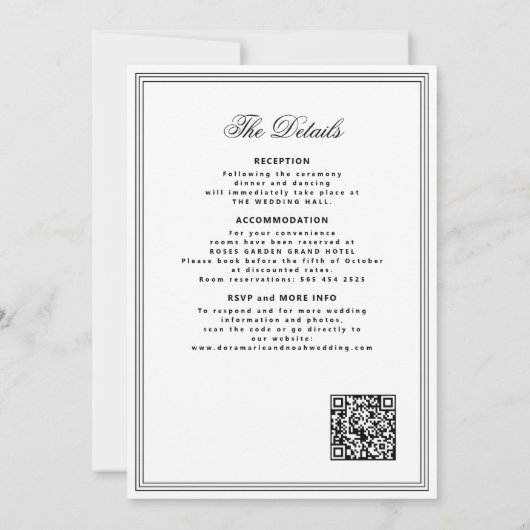 QR code black and white crest monogram wedding Kaart (Achterkant)