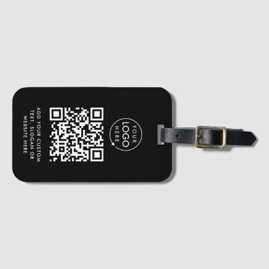 QR-code | Black Business Logo Professional Modern Bagagelabel (Voorkant (horizontaal))