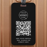 QR-code | Black Business Logo Professional Modern Bagagelabel<br><div class="desc">Een eenvoudige douane zwarte bedrijfsQR de sjabloon van de sleutelhanger van de code in een moderne minimalistische stijl die gemakkelijk met uw bedrijf logo,  code QR en douanetekst kan worden bijgewerkt,  bijvoorbeeld scan me aan.. #QRcode #logo #sleutelhanger #business</div>