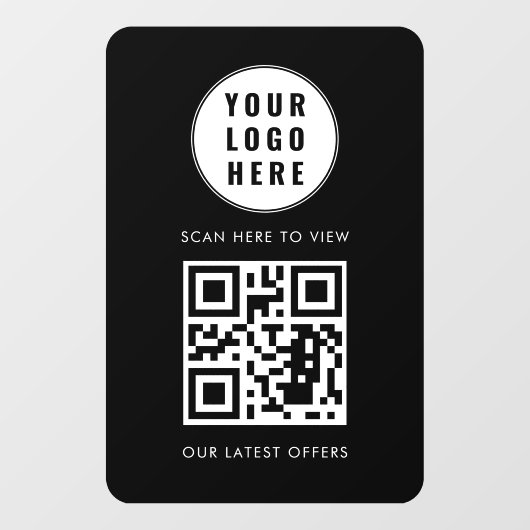 QR Code Black Business Logo Scan Here Modern Raamsticker (Vel)