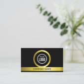 QR Code Black en Gold Professional Company Logo Visitekaartje (Staand voorkant)