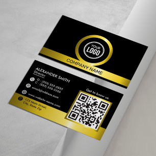QR Code Black en Gold Professional Company Logo Visitekaartje