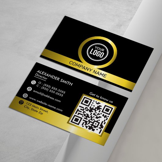 QR Code Black en Gold Professional Company Logo Visitekaartje