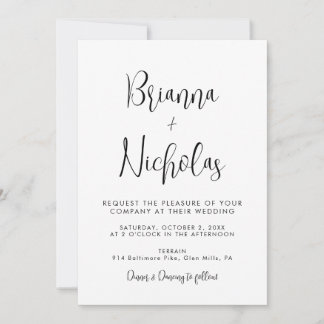 QR Code Black en White Calligraphy Wedding Kaart