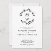 QR Code Black en White Monogram Wreath Weddenschap Kaart (Voorkant)