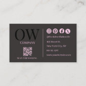 QR Code Black Pink Elegant Initial Social Media Visitekaartje (Voorkant)