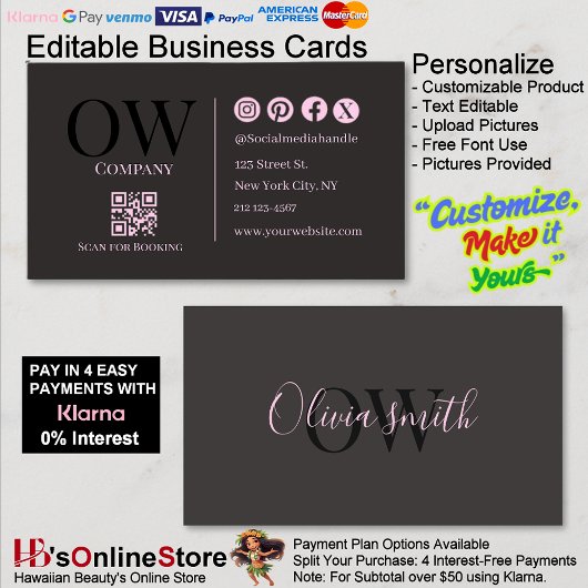 QR Code Black Pink Elegant Initial Social Media Visitekaartje