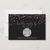 QR Code Black Roos Gold Pink Glitter Weddenschap R RSVP Kaartje (Voorkant)