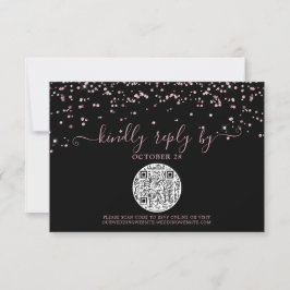 QR Code Black Roos Gold Pink Glitter Weddenschap R RSVP Kaartje