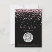 QR Code Black Roos Gold Pink Glitter Weddenschap R RSVP Kaartje (Voorkant)