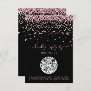 QR Code Black Roos Gold Pink Glitter Weddenschap R RSVP Kaartje