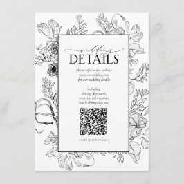 QR Code Black White Floral Weddenschap Details Informatiekaartje