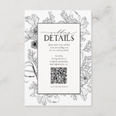 QR Code Black White Floral Weddenschap Details Informatiekaartje (Voorkant)
