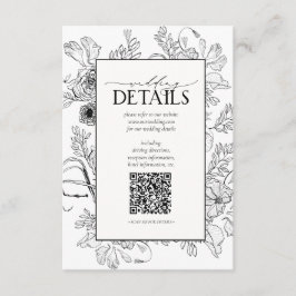 QR Code Black White Floral Weddenschap Details Informatiekaartje