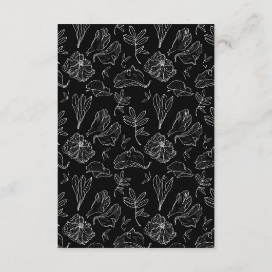 QR Code Black White Floral Weddenschap Details Informatiekaartje (Achterkant)