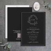 QR Code Black White Leafy Crest Monogram Weddensch Kaart