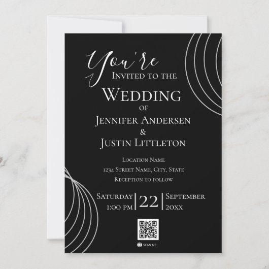QR Code Black White Wedding Kaart (Voorkant)