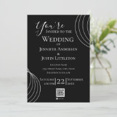 QR Code Black White Wedding Kaart (Staand voorkant)