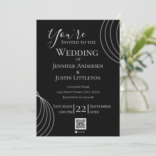 QR Code Black White Wedding Kaart (Staand voorkant)