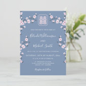 QR Code Blau Stof Roze | Chinese Huwelijk Kaart (Staand voorkant)