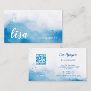 QR Code Blau Watercolor Achtergrond Zakelijke Kaar Visitekaartje