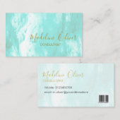 QR-code Blauw Aqua Moderne Waterverf Visitekaartje (Voorkant / Achterkant)