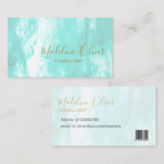 QR-code Blauw Aqua Moderne Waterverf Visitekaartje (Voorkant / Achterkant)