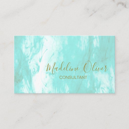 QR-code Blauw Aqua Moderne Waterverf Visitekaartje (Voorkant)