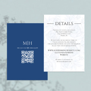 QR Code Blauw Bloemen RSVP Online Bruiloft Details Informatiekaartje