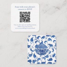 QR Code Blauw en Wit Chinees Vashuwelijk RSVP Informatiekaartje