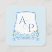 QR-code blauw en wit monogram wapenschild bruiloft Informatiekaartje (Achterkant)