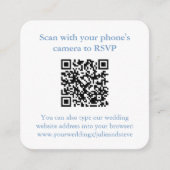 QR-code blauw en wit monogram wapenschild bruiloft Informatiekaartje (Voorkant)