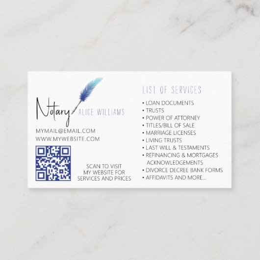 QR-code Blauw en witminimalistisch Visitekaartje (Achterkant)