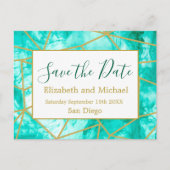 QR-code Blauw goud Moderne Waterverf Opslaan datum Aankondigingskaart (Voorkant)