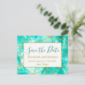 QR-code Blauw goud Moderne Waterverf Opslaan datum Aankondigingskaart (Staand voorkant)