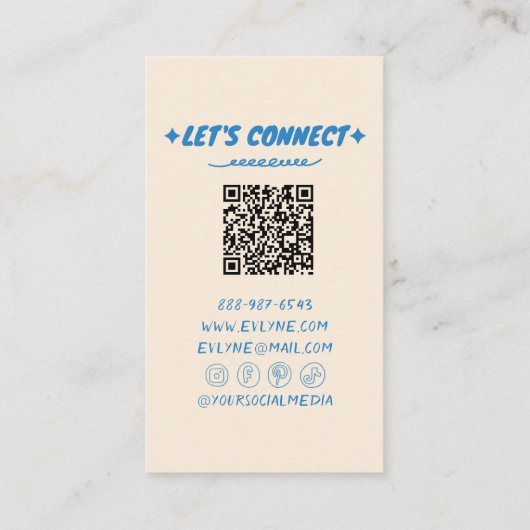 QR Code Blauw Hand getekend Geschreven Retro Funky Visitekaartje (Achterkant)