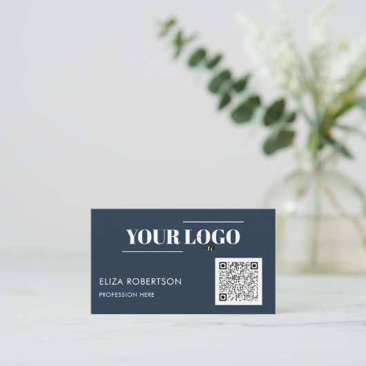 QR-code Blauw professionele Logo Aangepast Visitekaartje (Staand voorkant)