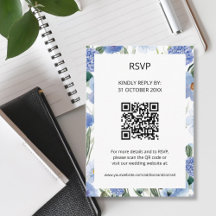 QR Code Blauw Waterverf Bloemen Huwelijk RSVP