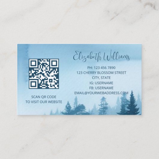 QR Code Blauw Waterverf Landscape Visitekaartje (Achterkant)